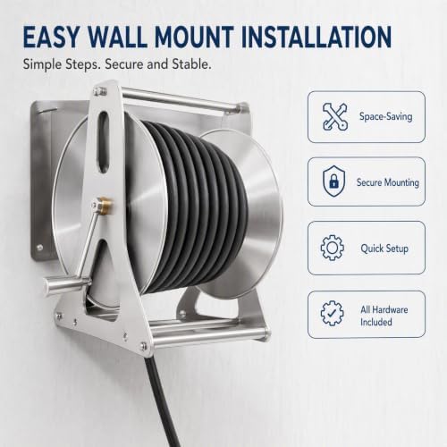 Stainless Steel Hose Reel – Wall/Floor Mounted Garden Hose Reel with with Crank, Stainless Water Hose Reel Retractable for Outdoor Watering, Car Washing & Lawn Care, 164.04ft of 1/2" Hose Capacity - Image 3