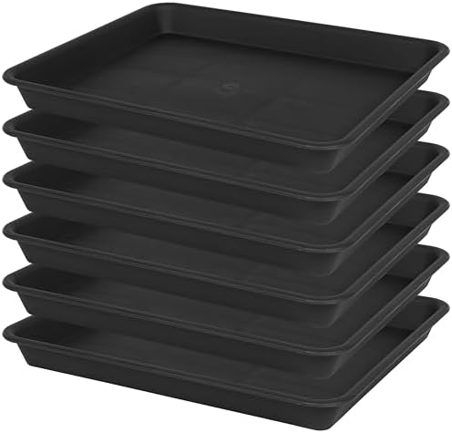 VUWEZ Plant Growing Trays 6 Pack, Plant Tray, 14.5"x11", Heavy Sturdy Plastic Plants Saucer, Seedling Starter Trays, Seed Starter Growing Tray (Black) by VUWEZ
