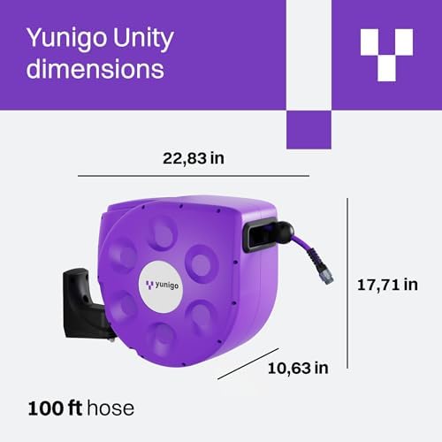 UNITY 100ft, Wall-Mounted Retractable Hose Reel, Slow Rewind, Complete System with Spray Nozzle, 180° Pivoting Mount, Fully Preassembled Compact System for Home & Garden Watering - Image 2