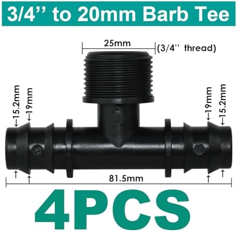 4PCS 1/2" 3/4" Threaded 16 20 25MM PE Hose Barb Tee Connector Garden Drip Irrigation Adapter Tubing Coupling Repair(SPL11-302-20MM-4PCS) - Image 2