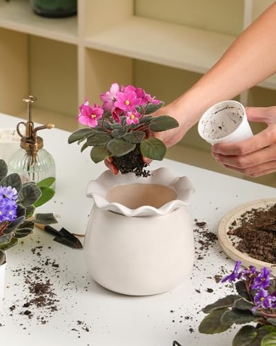 Fayoula Self Watering Plant Pot, 6 Inch African Violet Pots Maintenance, Ceramic Self-Watering Planter for Indoor Plants - Ideal Flower Pot for Thriving Indoor Gardens, White - Image 6
