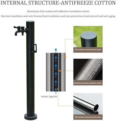 Stainless Steel Outdoor Garden Faucet Post, Freestanding Hose Holder Stand with Faucet, Vertical Garden Water Column, Floor Mounted Water Feature Fountain, Antifreeze Fau（B-Height 96cm） - Image 5