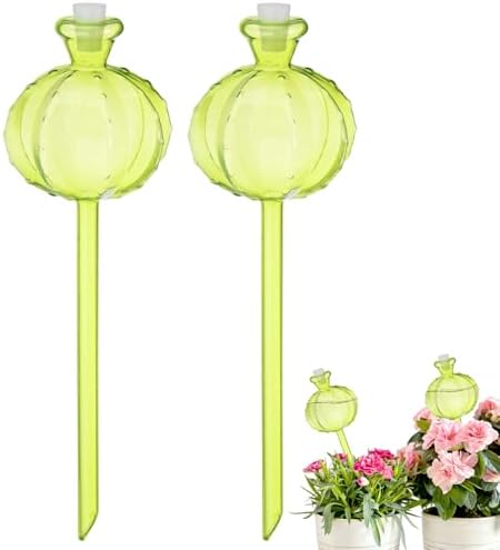 M METERXITY 2-Pack Plant Watering Globes, 9.8 Inch Plastic Self Watering Planter Insert with 2 Stoppers for Indoor/Outdoor Plants, Self Water Devices [Green] by MMETERXITY