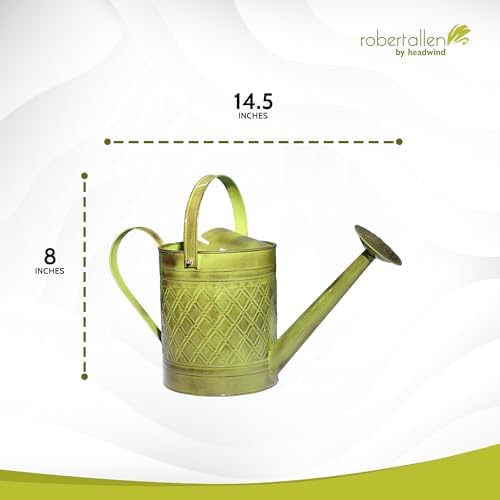 Headwind Wexley 2 Gallon Watering Can, Large Metal Watering Can Outdoor with Brass Rose Sprinkler Head, Vintage Galvanized Steel Garden Watering Can – Tansy Green - Image 2