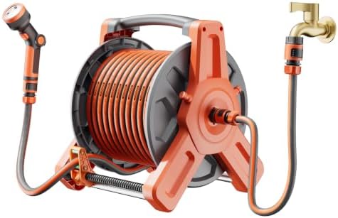 100FT Water Hose with Reel & Holder for Balcony & Patio by Flonexa