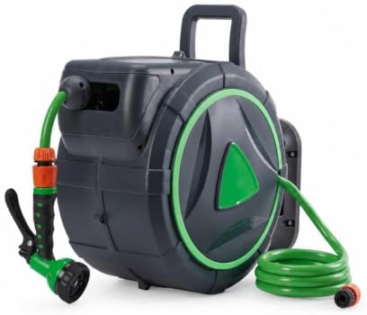 LinTimes 100ft Retractable Garden Hose Reel, Auto Rewind & Wall Mount by LinTimes