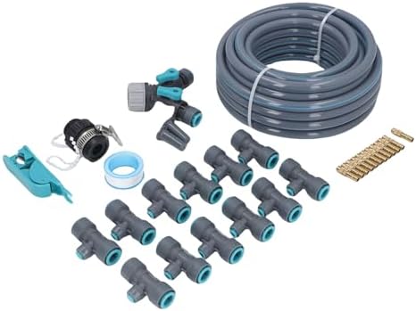 Rengue Adjustable Garden Watering System, 10m Automatic Drip Irrigation Kit with PVC PE ABS Tubing, 3 Watering Modes, Spray Heads for Home Gardeners Greenhouse Lawn Yard by Rengue