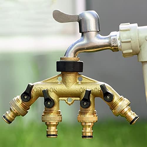4-Way Heavy Duty Hose Splitter, Brass Garden Hose Adapter, Spigot Splitter & Water Manifold Connector, G3/4 Threads for Outdoor Faucet Watering - Image 4