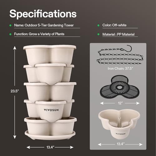 VIVOSUN 5 Tier Vertical Gardening Stackable Planter for Flowers, Ivory - Image 4