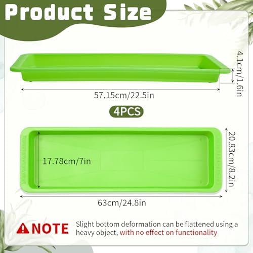 Cinnvoice 4 Pcs 24 x 8 x 1.6 Inch Rectangle Plant Saucer Tray, Green - Image 2