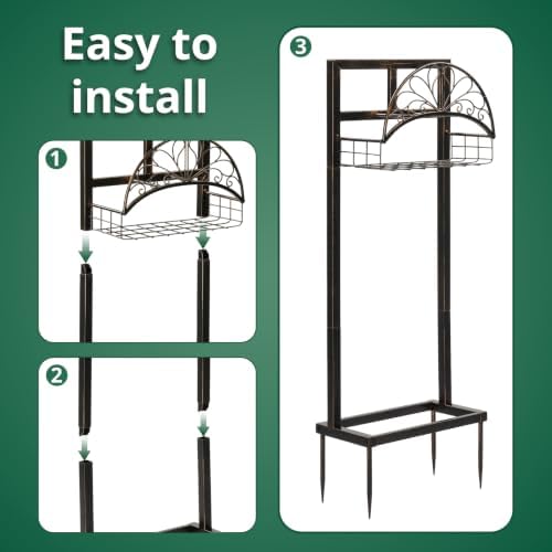 Garden Hose Holder with Storage Basket, Heavy Duty Freestanding Water Hose Stand with 4 Ground Spikes, Garden Hose Holder, Water Hose Stand, Hose Rack, Storage Basket, Outdoor Organizer - Brozne - Image 4