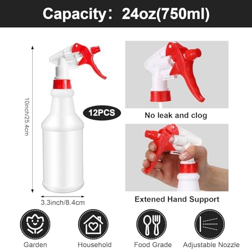 Gerrii 12 Pcs 24 oz Plastic Spray Bottles Adjustable Nozzle, Red - Image 2