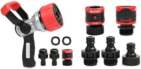 Eden 96806 Heavy Duty Metal Garden Hose Spray Nozzle Quick Connect Starter Set with Eden 95210 Premium Garden Hose Fitting Quick Connect 5 pc Set by Unknown