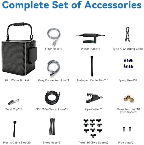Portable Misting Cooling System Kit with 10M Hose, 4500mAh Rechargeable Pump and 8 Mist Nozzles, Outdoor Misting System for Patio, Garden, Backyard, Camping, Beach, Golf Cart and Animal Shelter - Image 7