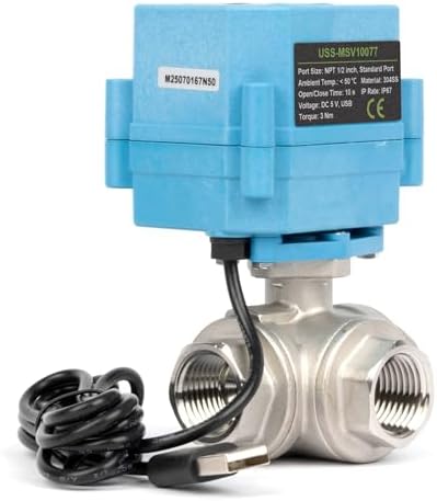 U.S. Solid 1/2 inch NPT WiFi Smart Motorized Ball Valve, NSF Certified Stainless Steel 3-Way 4-Position Electric Valve for Drinking Water, HVAC, Solar Bypass; USB Powered with LED Flow Window - Image 3