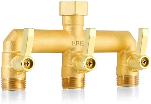 EBH Brass Garden Hose Splitter, 3 Way High Flow Outdoor Faucet Splitter,Full Flow 3-Way Brass Heavy Duty Hose Splitter With 3 Long Metal Handle and Individual On/Off Valve。 by Unknown