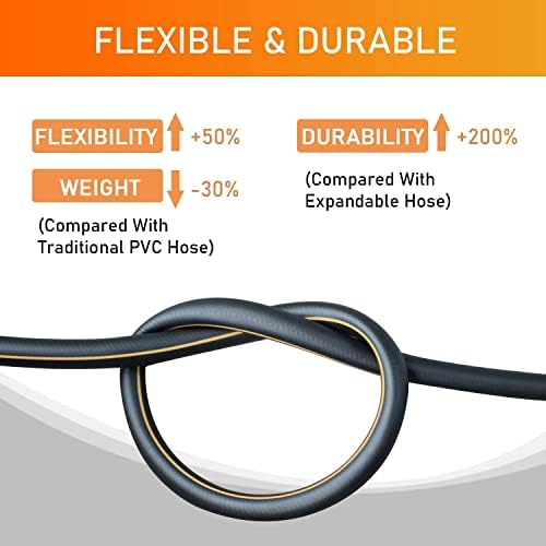Garden-Hose 150ft x 5/8 in Heavy Duty, Flexible and Lightweight Water Hose, Burst 600 psi, Kink-less Hybrid Rubber Hose for Backyard, 3/4'' Solid Metal Fittings for All Your Watering Need - Image 4