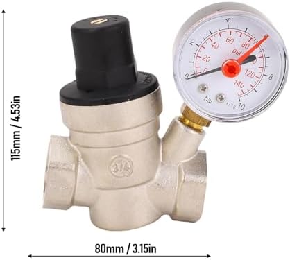 Adjustable Water Pressure Regulator with Meter Brass RV Pressure Reducer for Gardens Plumbing Systems RVs Travel Trailers (DN20) - Image 2