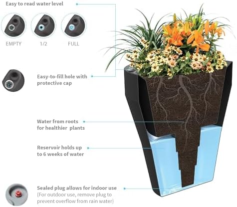 Crescent Garden TruDrop Rim Modern Self Watering Planter with Water Level Indicator, Indoor/Outdoor Weather-Safe Round Plant Pot, Grow Healthy Plants & Flowers - 18" W (Bark) - Image 3