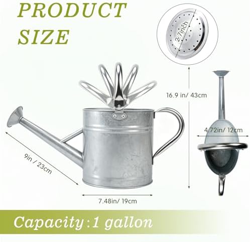 Galvanized Steel Watering Can for Outdoor&Indoor Plants，1 Gallon - Image 2