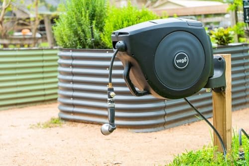 Vego Garden Hose Reel Retractable 1/2" x 100ft Wall Mounted Hose Reel Automatic Rewind, Any Length Lock with 9 Patterns Sprayer Nozzle, Quick Connector and Adjustable shot Nozzle - Image 6