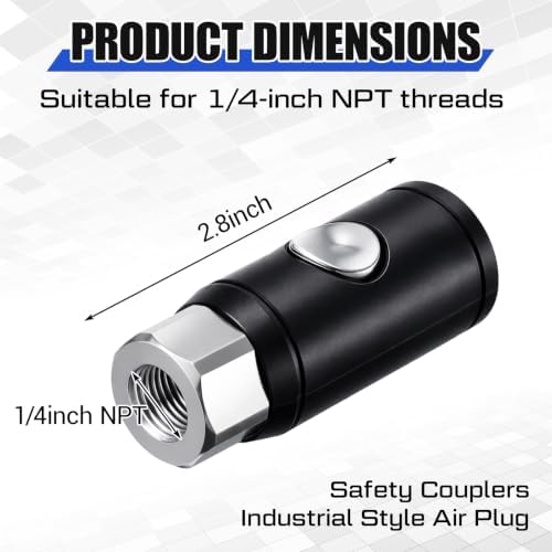 4 Pack 1/4" Npt Industrial Air Coupler Set, High Flow Safety Quick Connect Fittings, 1/4" Female Npt Thread, Push Button Release for Medical, Automation Equipment, Construction - Image 2