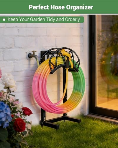 Garden Hose Holder, Freestanding Water Hose Reel Stand, Holds 160 FT, Black - Image 6