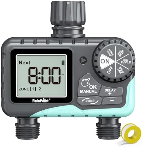 RAINPOINT Sprinkler Timer 2 Outlet, Water Timer for Garden Hose, Programmable Drip Irrigation for Yard Outdoor Watering, Rain Delay/Manual/Automatic System Controller 2.5" LCD, V2 - Image 2