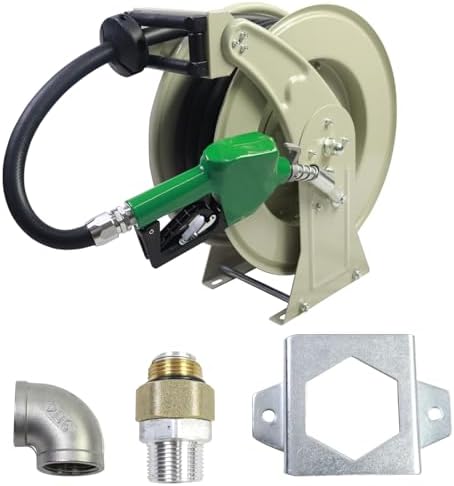 3/4"X33' Fuel Hose Reel & Fuel Nozzle & Fuel Hose Swivel,Spring Driven Retractable Diesel Hose Reel,Inlet 1" NPT Thread,Oulet 3/4" NPT Thread Swivel,Heavy Duty Steel Construction Reel by SWANGET