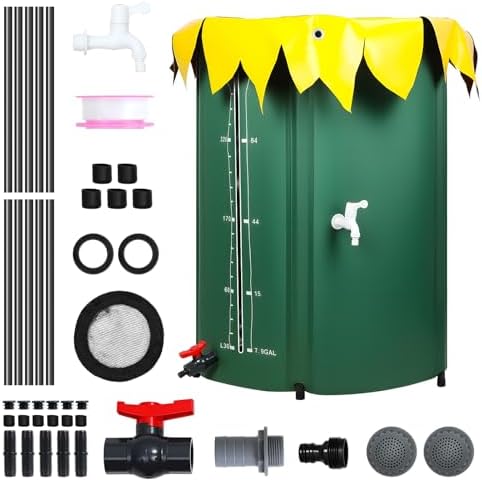 Collapsible Rain Barrel, 53/100 Gallon Portable Rain Water Collection Barrel, PVC Rainwater Collection System with Spigots and Overflow Kit, Water Barrel for Garden Water Catcher A100 by AMAMIA