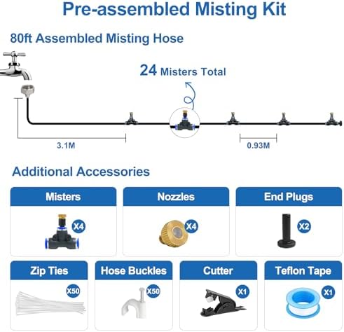 Pre-Assembled Misters for Outside Patio,Outdoor Misting System,80FT|24M. - Image 4