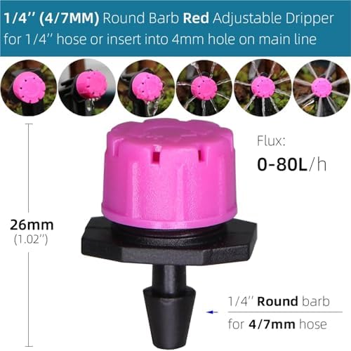 Drip Irrigation Emitters 500pcs Adjustable 8-Holes Drippers Irrigation Spinkler Nozzle Balcony Greenhouse Watering Emitters(I-Pink Round) - Image 2