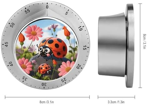 Mechanical Kitchen Timers for Cooking,Cartoon Ladybug Flower Printed 60 Minute Magnetic Countdown Timer,Cute Cooking Timers with Alarm,Stainless Steel Time Timer Manual No Batteries Required - Image 2