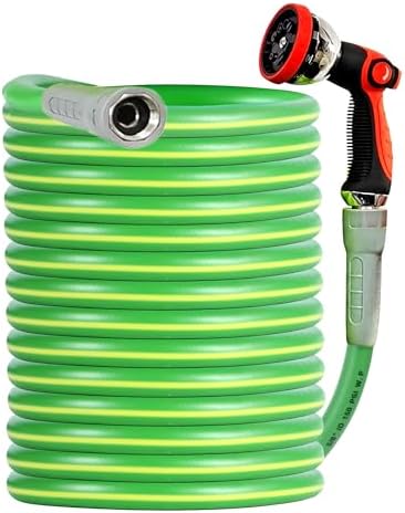 HQMPC Garden Hose 5/8"IDx100' Hose for lawn irrigation Hybrid Hose with Swivel Handle For Garden watring durable Water Hose with Brass Hose Fittings (100 FEET) Light Green by HQMPC