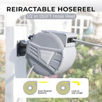 Retractable Garden Hose Reel,Wall Mounted Hose Reel, Optional Position Lock，Slow-Retract System，Wall Mounted，180°Swivel Bracket，Light Grey - Image 2