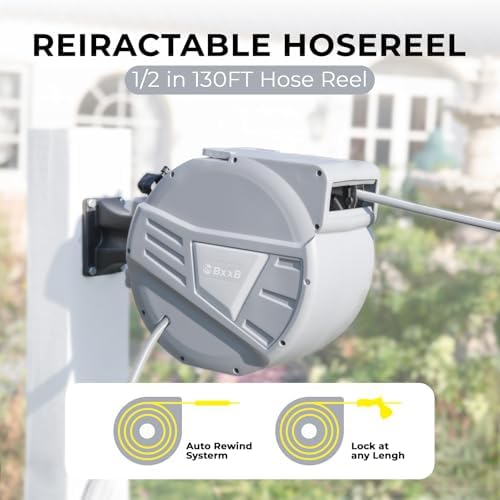 Retractable Garden Hose Reel,Wall Mounted Hose Reel, Optional Position Lock，Slow-Retract System，Wall Mounted，180°Swivel Bracket，Light Grey - Image 2