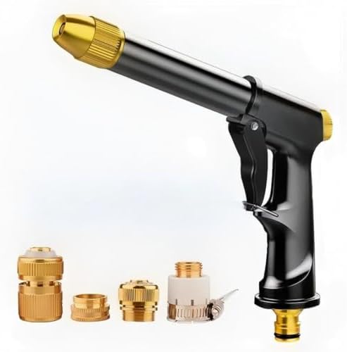 High-Pressure Metal Water Sprayer, Heavy Duty Adjustable Hose Nozzle with 4 Metal Hose Connectors, Multipurpose Sprayer for Car Washing, Garden Watering, Patio & Driveway Cleaning (Black) by Unknown