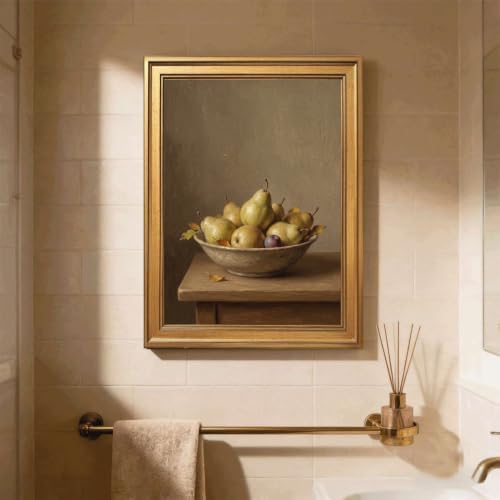 Gold Vintage Framed Still Life Pear Bowl Wall Art, Classic Kitchen Print - Image 5