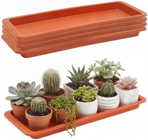 Cinnvoice 4 Pcs 24 x 8 x 1.6 Inch Rectangle Plant Saucer Tray, Terracotta by QinYee