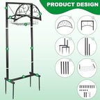 Garden Hose Holder Stand with Storage Basket, Heavy Duty Freestanding Metal Hose Hanger Rack for Outside, Holds Up to 150FT Water Hose, 4 Anchor Spikes, Yard Lawn Garden - Image 3
