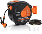 Retractable Garden Hose Reel 130ft, Wall Mounted Automatic Hose Reel with 1/2" Heavy Duty PVC Hose, Auto Rewind System with Any Length Lock, 180° Swivel Bracket, 9-Pattern Nozzle - No-Kink, Leak-Proof by Loumernhant
