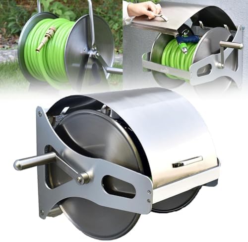 Garden Hose Reel Cart with Hose,Garden Hose Holder,Wall-Mounted Watering Gun Hose Organizer, Stainless Steel Water Pipe Rack with Cover by Unknown
