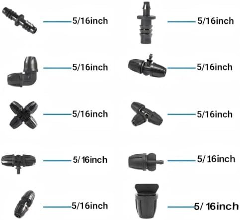 100Pcs 5/16 Inch Irrigation Tubing Fittings Kit (10Pcs×10Types), Locked Barbed Connectors for 5/16" ID-0.43" OD Drip Tubing, Include Couplings/Tees/Elbows/End Plugs/Four-Way - Image 3