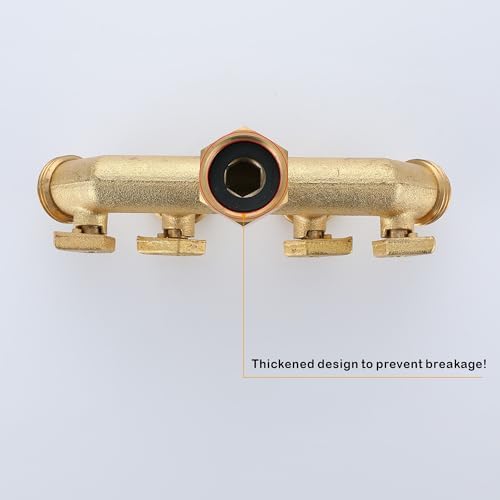 Bropury 4 Way Hose Splitter with Thickened and Optimized, Solid Brass Hose Connector NPT3/4", Hose Spigot Adapter 4 Valves with 5 Extra Rubber Washers and on/off Wrench (4 way) - Image 3