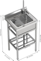 24"x20"x42" Stainless Steel Utility Sink, Freestanding Single Bowl with Hot & Cold Water Faucet, Commercial Kitchen Laundry Bathroom Garage Garden Sink - Image 2