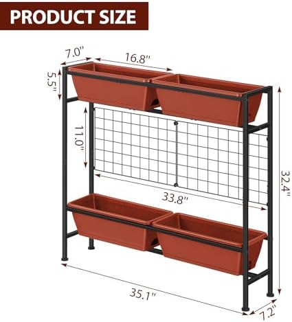 OYEAL Raised Garden Beds with Legs & Trellis, 32" Tall Herb Garden Planters for Indoor/Outdoor Plants, Vertical Elevated Flower Box for Backyard, Porch, Patio, Balcony, Red - Image 2