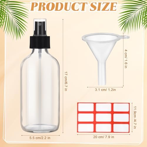 Norme 12 Pcs 8 oz Glass Spray Bottles, Funnels and Labels, Clear, Stylish - Image 2