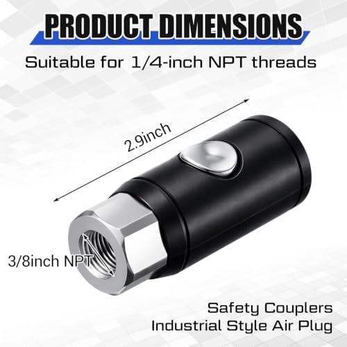 4 Pack 3/8" Npt Industrial Air Coupler Set, High Flow Safety Quick Connect Fittings, 3/8" Female Npt Thread, Push Button Release for Medical, Automation Equipment, Construction - Image 2