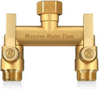 Hose Splitter 2 Way Heavy Duty, Solid Brass Full Flow Outdoor Faucet and Garden Hose Splitters, Water Spigot Splitter T Adapter, All Metal Water Connector with Shut-Off Valve, 3/4 - Inch GHT Thread by Lnezcdb