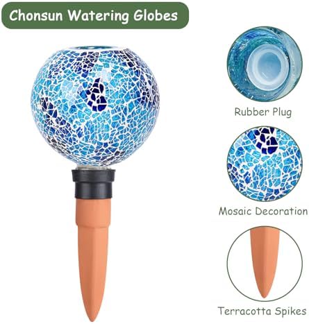 Mosaic Watering Globes 2 Pack Self Watering Spikes Bule - Image 7